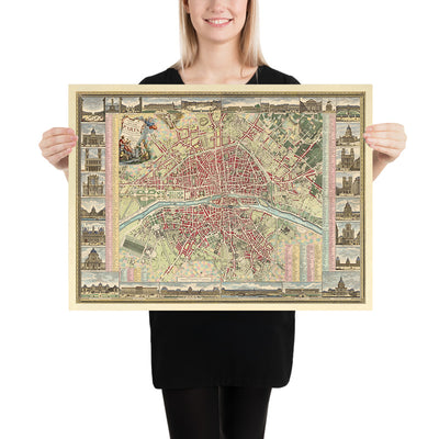Mapa antiguo de París de Esnauts & Rapilly, 1784: Louvre, Notre Dame, Campos Elíseos, Bois de Boulogne, Pont Neuf