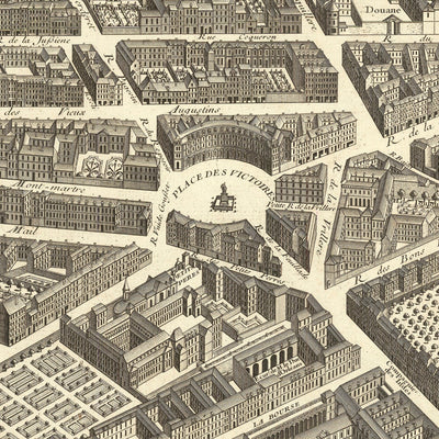 Große alte Karte von Paris, Frankreich von Bretez & Turgot im Jahr 1734 - Notre Dame, Sainte-Chapelle, Île de la Cité, Bastille