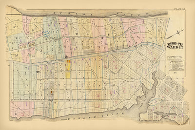 Old City Map of Harlem, NYC by Bromley, 1879: Fort Washington, Fort George, Hudson River, Harlem River