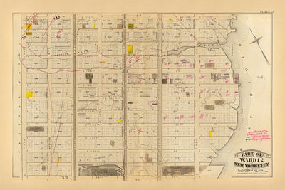 Alte Karte von Upper East Side, NYC, 1879: East 98th bis East 110th St, Knickerbocker Gas Works und ursprüngliche Farmlinien