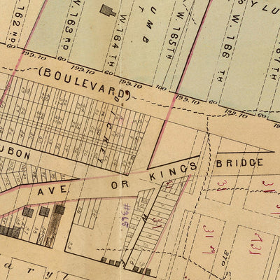 Mapa antiguo de la ciudad de Nueva York de Bromley, 1879: río Hudson, río Harlem, puente alto, Fort Washington, parque Audubon