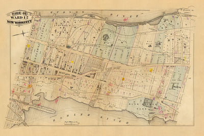 Mapa antiguo de la ciudad de Nueva York de Bromley, 1879: río Hudson, río Harlem, puente alto, Fort Washington, parque Audubon