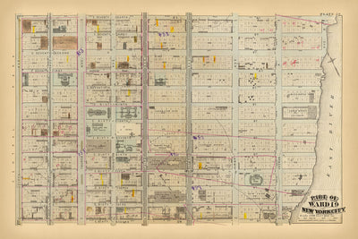 Mapa antiguo del Upper East Side y Lenox Hill, Nueva York 1879: Biblioteca, Hospital Presbiteriano, Asilo de Expósitos de Nueva York, 7.º Reg. Arsenal