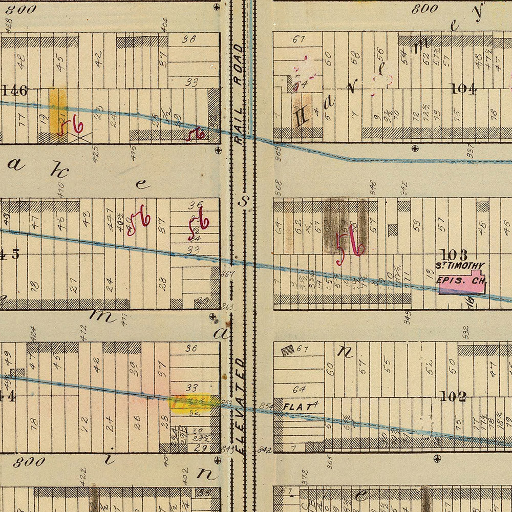 Mapa antiguo de Clinton, Distrito 22, Nueva York, 1879: Hells Kitchen, Columbus Circle, Hospital Roosevelt, Central Park
