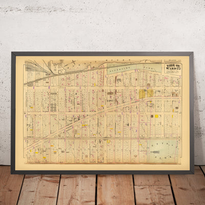 Ancienne carte de l'Upper West Side, New York, 1879 : Central Park, Riverside Park, Broadway, quartier 22