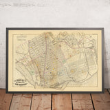 Mapa antiguo del Bronx, NYC por Bromley, 1879: South Melrose, Mott Haven, St. Mary's Park, East River, Ferrocarriles 