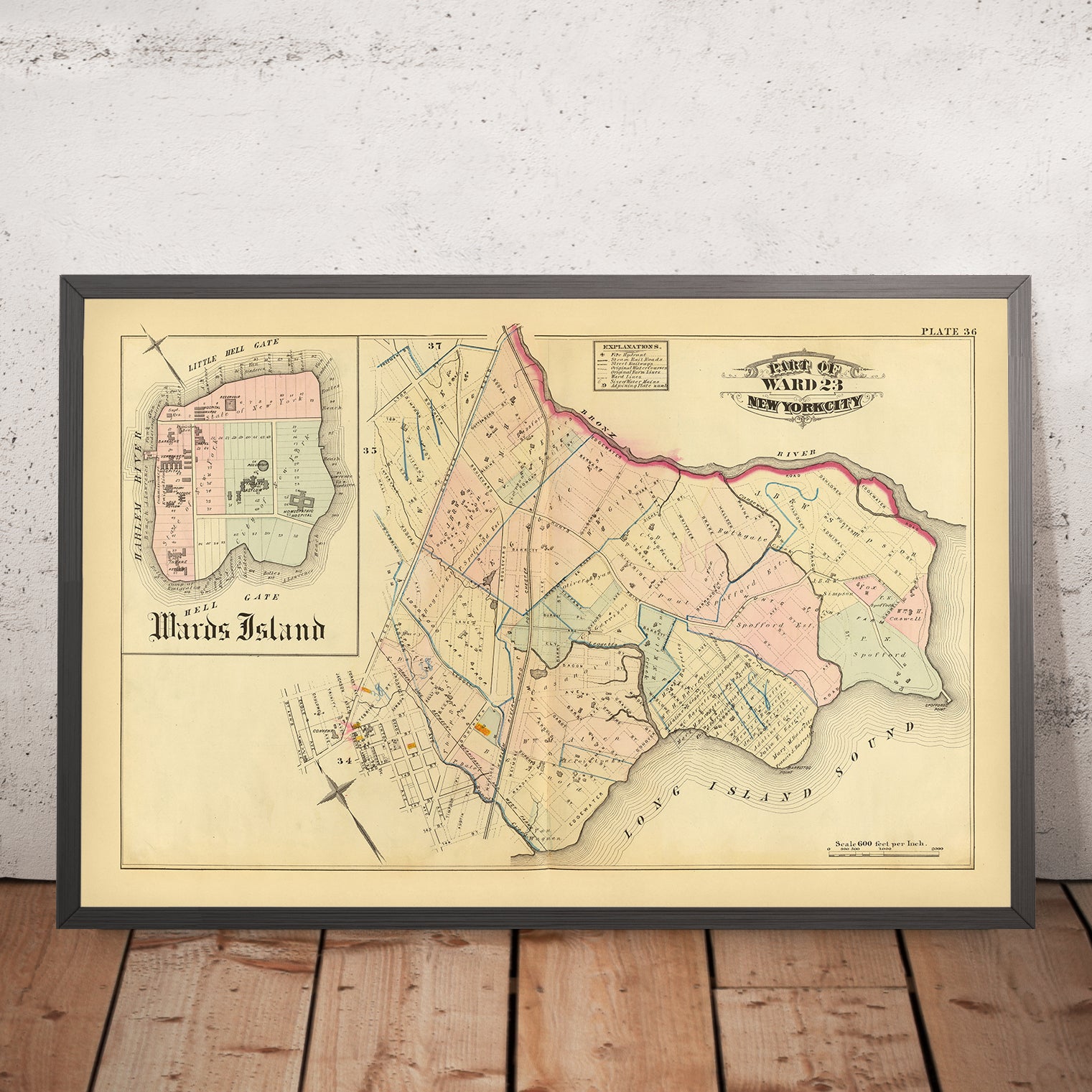 Old Map of the Bronx NYC by Bromley - Partofward23withwardsislandnycbromley187936x24 Mockupframe 