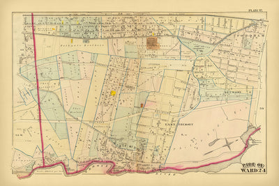 Ancienne carte de la ville de New York par Bromley, 1879 : West Farms, East Tremont, Belmont, Fordham, Bronx River