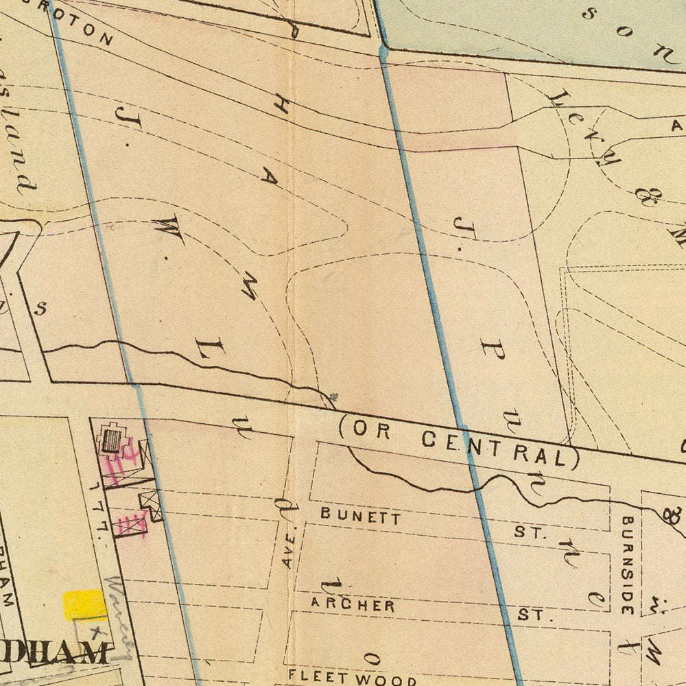 Ancienne carte de la ville de New York par Bromley, 1879 : South Fordham, Mount Hope, Upper Morrisania, Fordham, Harlem River