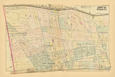 Mapa antiguo de la ciudad de Nueva York de Bromley, 1879: South Fordham, Mount Hope, Upper Morrisania, Fordham, río Harlem