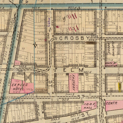 Ancienne carte du Lower Manhattan (quartiers 5, 6, 8 et 14) par Bromley, 1879 : SoHo, Little Italy, Civic Center, Chinatown, Five Points