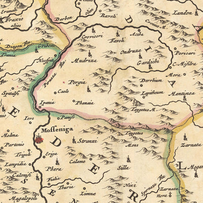 Old Map of Peloponnese, Greece by Visscher, 1690: Patras, Zakinthos, Kalamata, Nafplion, Saronic Islands