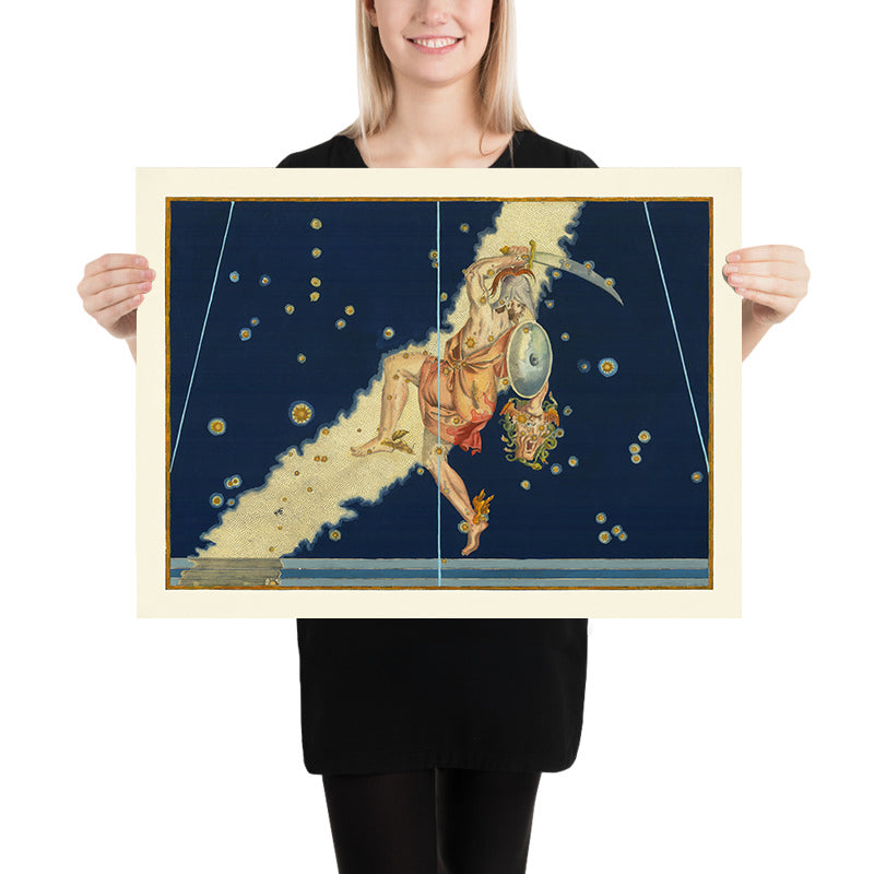 Antica mappa stellare di Perseo di Johann Bayer, 1603 - Mappa delle costellazioni celesti 