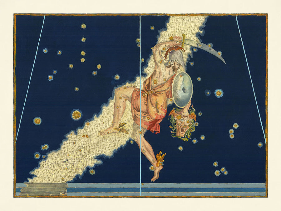 Antica mappa stellare di Perseo di Johann Bayer, 1603 - Mappa delle costellazioni celesti 