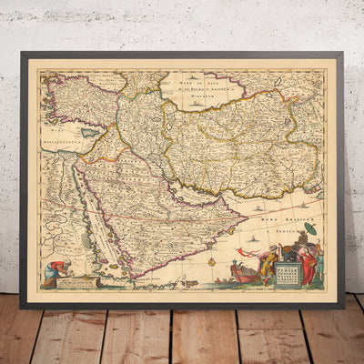 Ancienne carte de la Perse, de l'Anatolie, de l'Arménie et de l'Arabie par Visscher, 1690 : Moyen-Orient, Amman, Téhéran, Riyad, réserve du roi Salmane