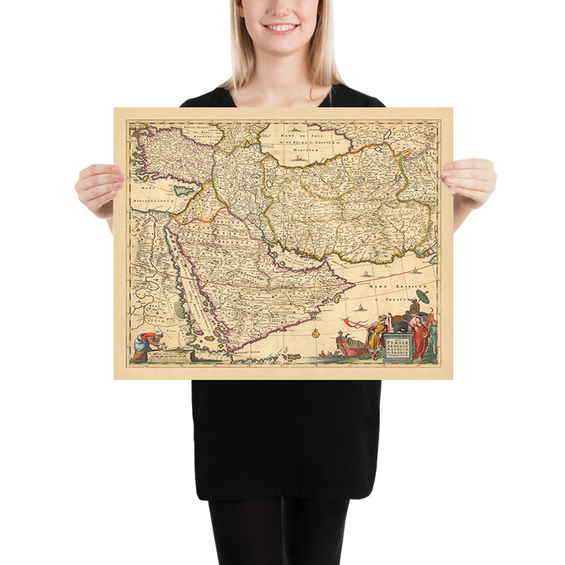 Ancienne carte de la Perse, de l'Anatolie, de l'Arménie et de l'Arabie par Visscher, 1690 : Moyen-Orient, Amman, Téhéran, Riyad, réserve du roi Salmane