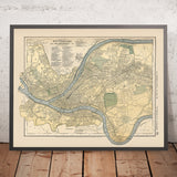 Old Map of Pittsburgh, 1891: Allegheny, East Liberty, Highland Park, Schenley Park, Monongahela River