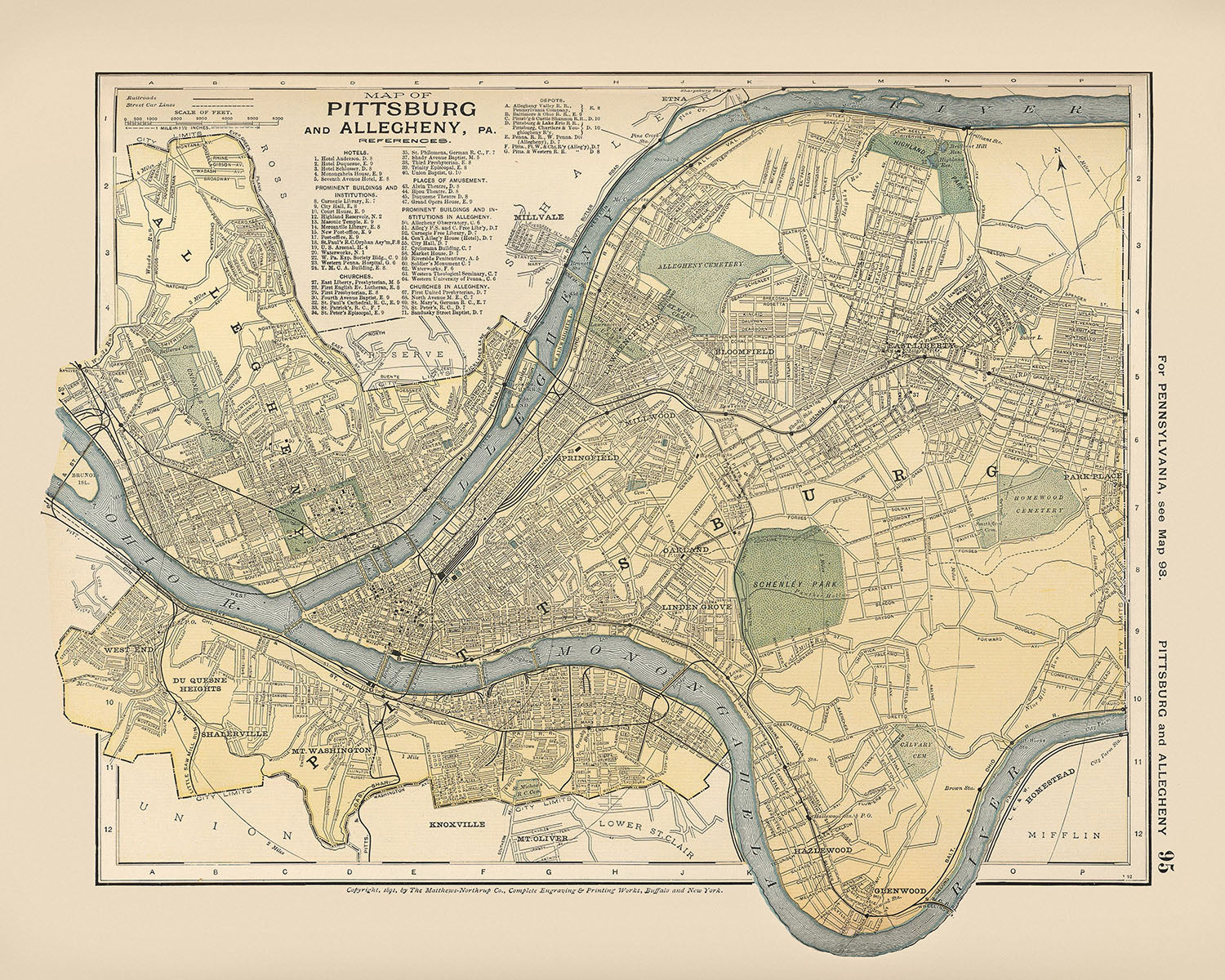 Agh Map Old Map of Pittsburgh, 1891: Allegheny, East Liberty, Highland Park, S ...