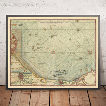Vecchia mappa di Giacarta (Batavia) di van Keulen, 1778: Isola di Onrust, Isole della Mille, Indonesia 