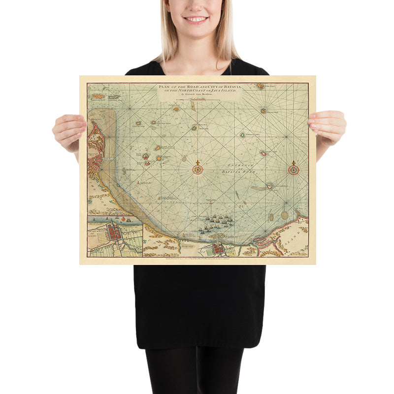 Alterer Chart von Jakarta (Batavia) von van Keulen, 1778: Onrust-Insel, Tausend Inseln, Indonesien 