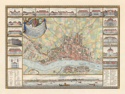 Alte Karte von Warschau von Rizzi Zannoni, 1772: Weichsel, Miodowa, Senatorska, Solec, Swietojanska