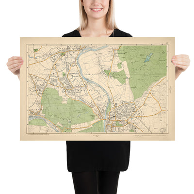 Mapa antiguo de Londres, 1900: Bushy Park, Richmond Park, Ham Common, Kingston, Twickenham