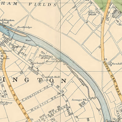 Alte Karte von London, 1900: Bushy Park, Richmond Park, Ham Common, Kingston, Twickenham