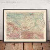 Mapa antiguo de Polonia del Sur, 1967: Varsovia, Cracovia, Lodz, río Vístula, montañas de los Cárpatos 