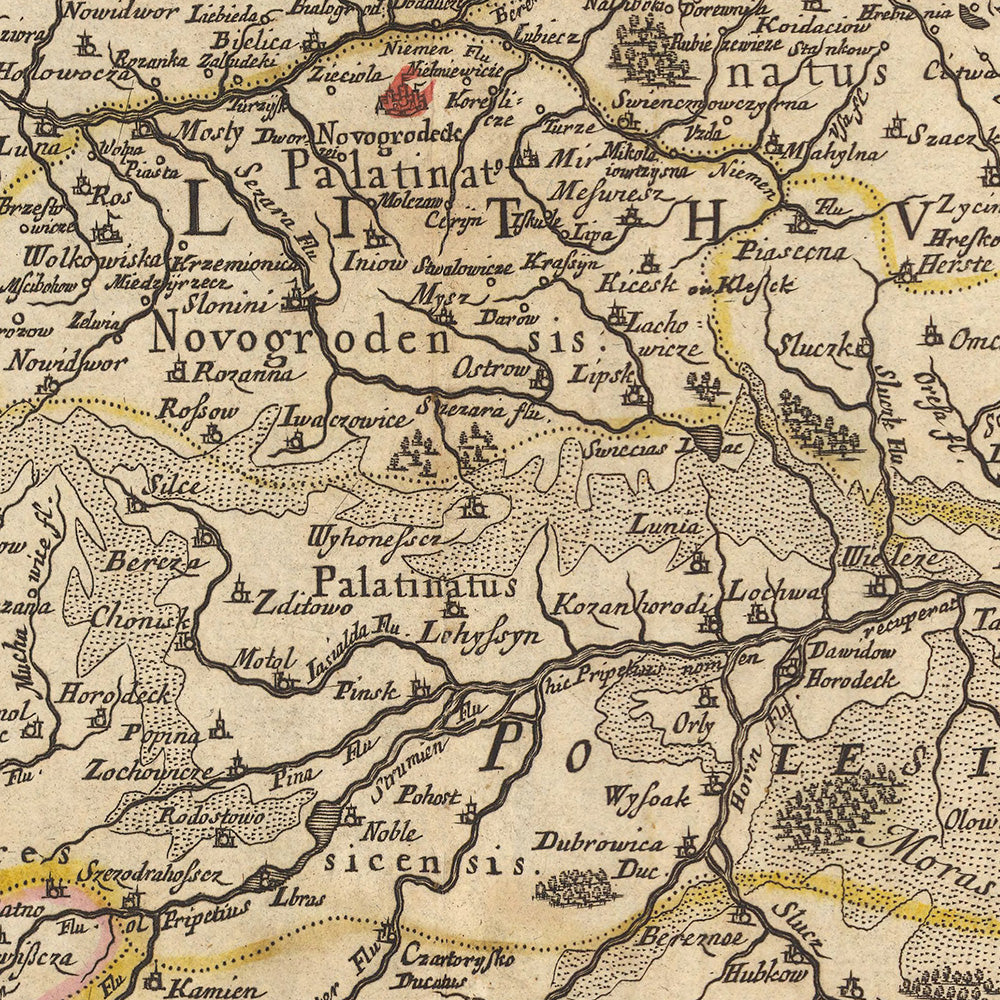 Ancienne carte de la Pologne par Visscher, 1690 : Varsovie, Vilnius, Minsk, Vienne, Kiev