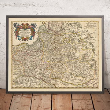 Antiguo mapa de Polonia de Visscher, 1690: Varsovia, Vilna, Minsk, Viena, Kiev