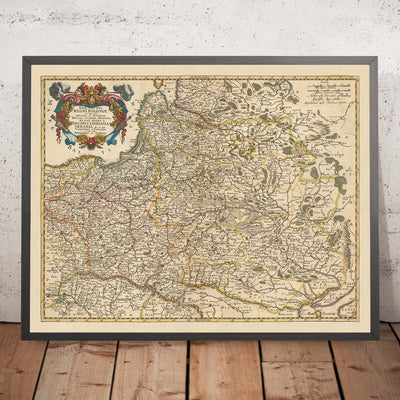 Antiguo mapa de Polonia de Visscher, 1690: Varsovia, Vilna, Minsk, Viena, Kiev