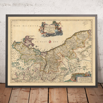 Ancienne carte de Poméranie par Visscher, 1690 : Słupsk, Szczecin, Piła, Koszalin, région de Drawsko