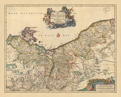 Alte Karte von Pommern von Visscher, 1690: Słupsk, Szczecin, Piła, Koszalin, Drawsko-Gebiet