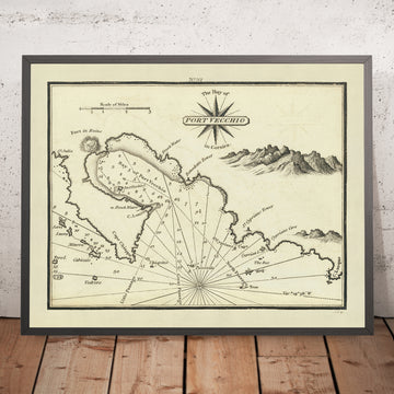 Ancienne carte nautique de Porto-Vecchio par Heather, 1802 : Bataille des Îles Sanguinaires, épave de La Sémillante, phare de Lavezzi 