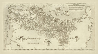 Antiguo mapa de Portugal de Seco, 1562: Lisboa, Oporto, Coimbra, Algarve, Azores