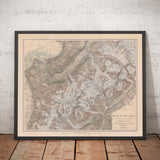 Ancienne carte du Massif du Mont Blanc en 1865 par Jean-Joseph Mieulet - Chamonix, Entreves, Les Houches, Saint-Nicolas de Veroce, Les Alpes