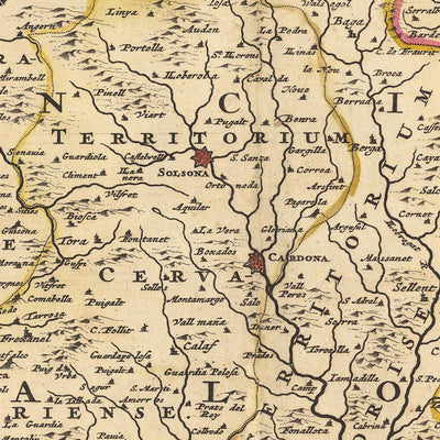 Mapa antiguo de Cataluña y el Rosellón de Visscher, 1690: Barcelona, Tarragona, Girona, Perpiñán, Pirineos