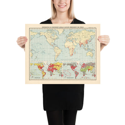 Alte Weltkarte Verteilung protestantischer Missionsstationen, 1923: Globale Reichweite, thematische Gestaltung, Gall-Projektion