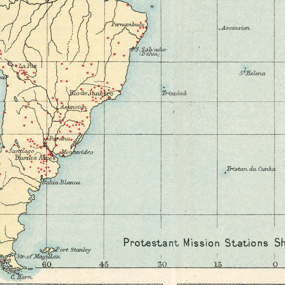Carte de l'Ancien Monde Répartition des stations missionnaires protestantes, 1923 : portée mondiale, conception thématique, projection de galles