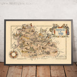 Old Pictorial Map of Nord-Pas-de-Calais by Liozu, 1951: Lille, Dunkerque, Valenciennes, Douai, Cambrai