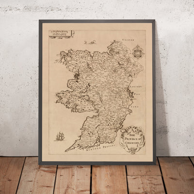 Old Map of Connacht by Petty, 1685: Galway, Leitrim, Mayo, Sligo, Roscommon