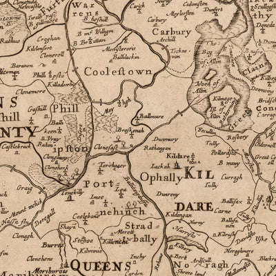 Mapa antiguo de Leinster de Petty, 1685: Dublín, Kilkenny, Wexford, Waterford, montañas de Wicklow