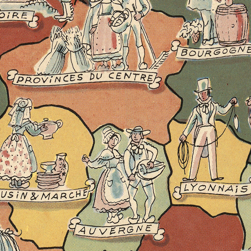 Old Pictorial Map of France's Provinces and Corsica by Liozu, 1951