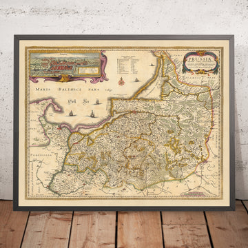 Ancienne carte de la Prusse par Visscher, 1690 : Gdańsk, Elbląg, Klaipėda, Kaliningrad, parc Brodnicki Krajobrazowy