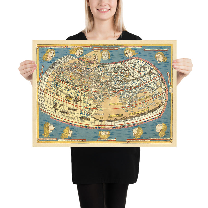 Mapa del Viejo Mundo del mundo de Ptolomeo, 1486: primera impresión al norte de los Alpes, estilo pictórico, firmado por un grabador