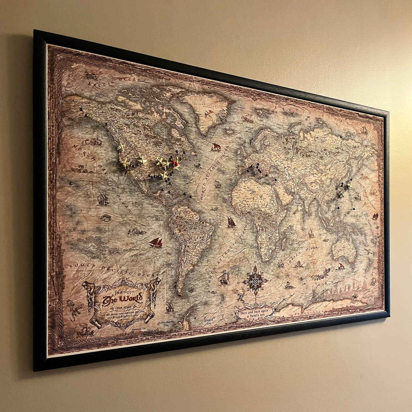 A real customer photo of a push pin map - with airplane pins!