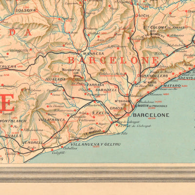Alte Karte der Pyrenäen, 1920: Südfrankreich und Nordspanien 