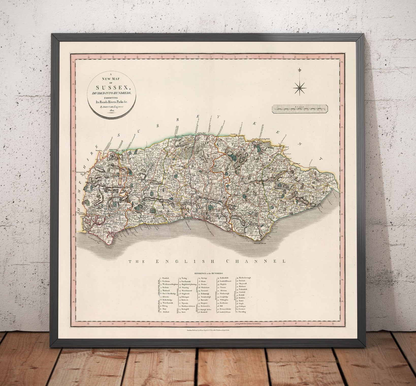 Old Map of Sussex in 1801 by John Cary - Brighton, Hastings, Eastbourn ...