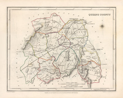 Alte Karte der Grafschaft Laois (Queen's) von Samuel Lewis, 1844: Abbeyleix, Ballybrittas, Durrow, Mountmellick, Stradbally