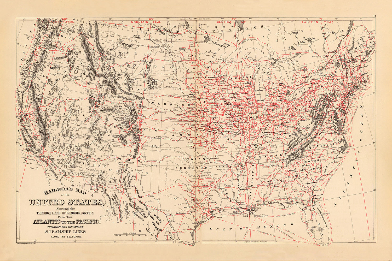 Old Railroad Map of the United States by Samuel Mitchell, 1890: Atlant ...